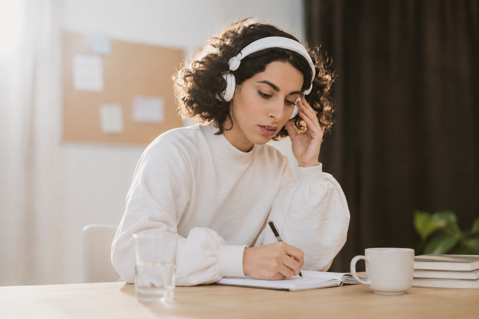 Estudiante usando audífonos durante una experiencia de aprendizaje digital